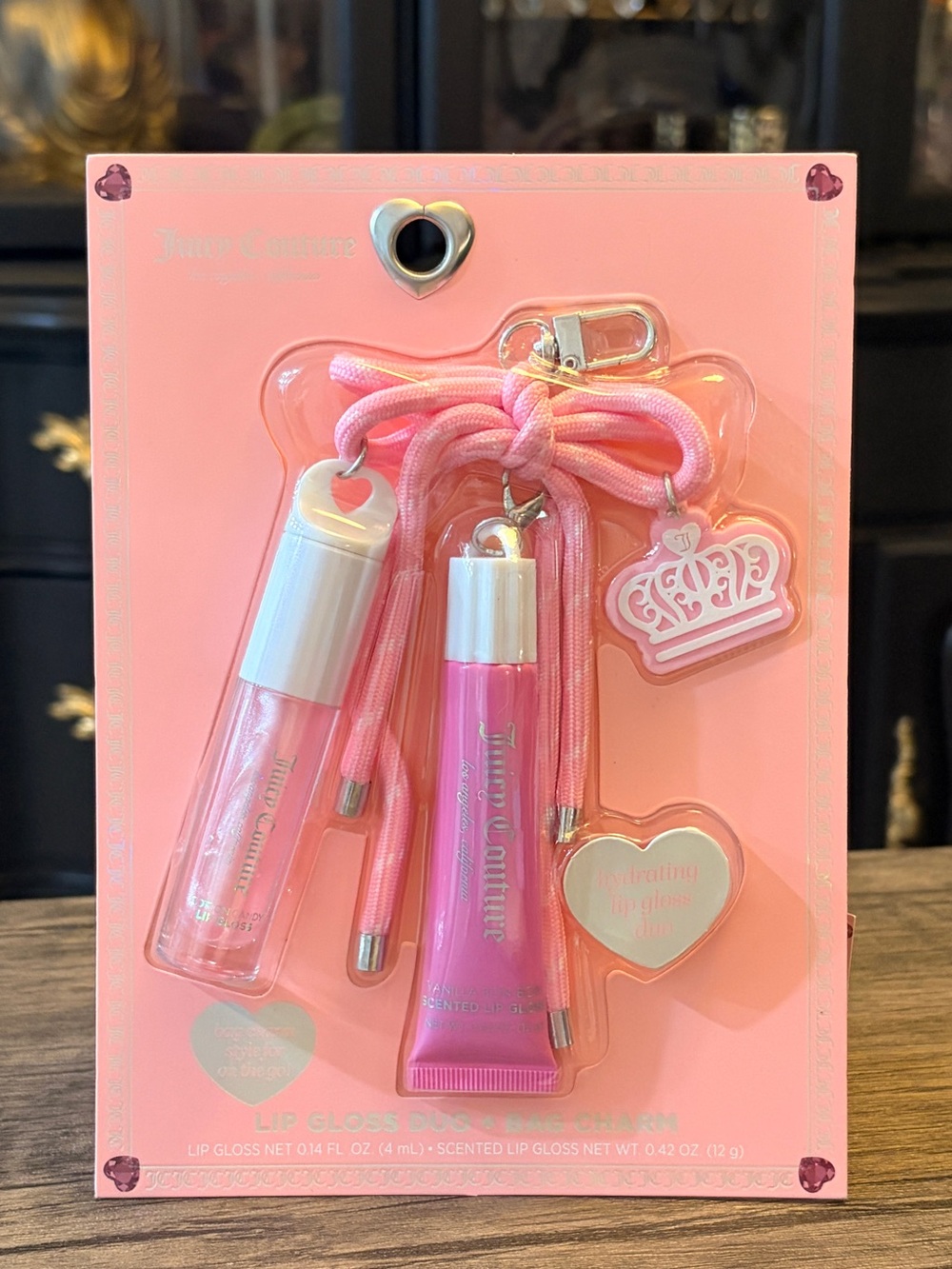 Juicy Couture Pink Lip Gloss Set with Crown Charm